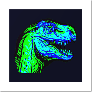 T-Rex Interactive Green&Blue Filter T-Shirt By Red&Blue Posters and Art